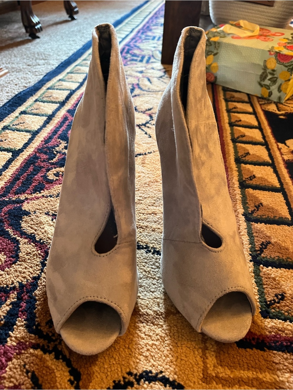 Fashion Nova Women’s Peep-Toe Suede Heels in Light Taupe